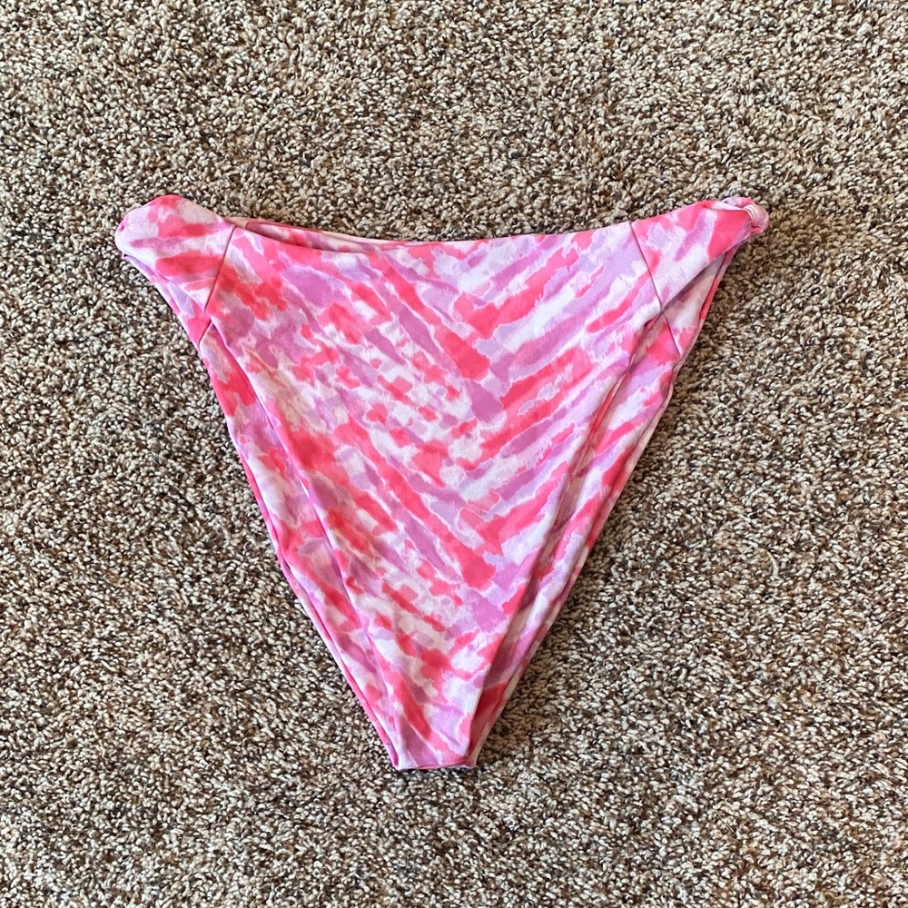 Skatie Pink and White High Waist High Leg Bikini Bottom
